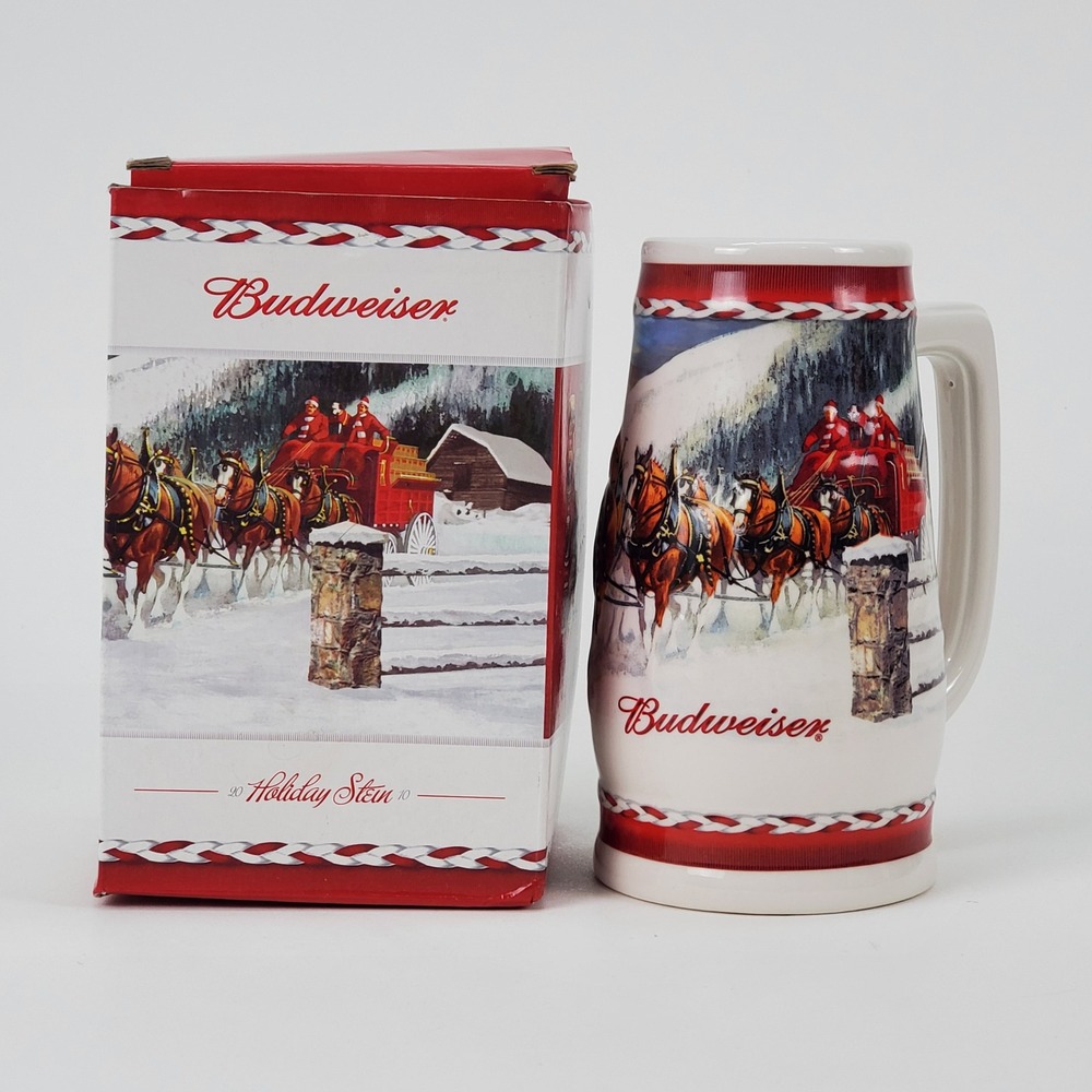 Budweiser 2010 Holiday Stein Dashing Through The Snow Clydesdales Beer Mug Box